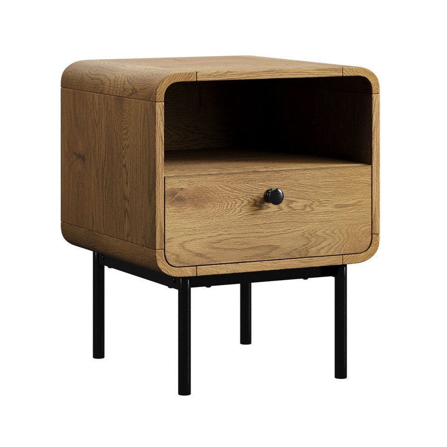 Oikiture Bedside Table Side Table Bedroom Storage Nightstand Metal Natural