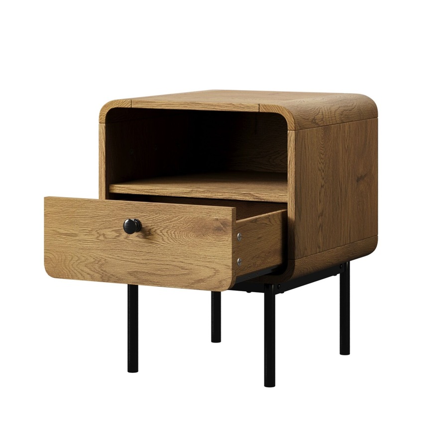 Oikiture Bedside Table Side Table Bedroom Storage Nightstand Metal Natural