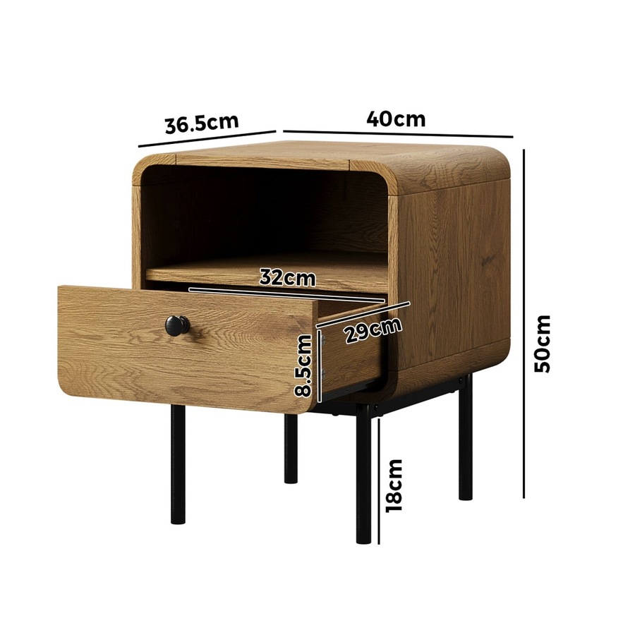 Oikiture Bedside Table Side Table Bedroom Storage Nightstand Metal Natural