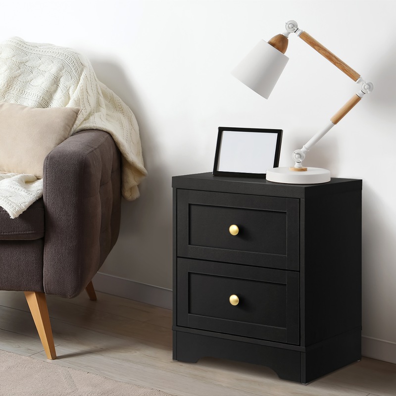 Buy Oikiture Bedside Tables Black Side Table Bedroom Furniture Storage ...