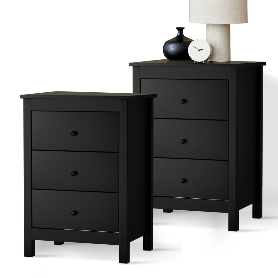 Buy Oikiture Bedside Tables Set of 2 Nightstands Storage Cabinet 3 ...