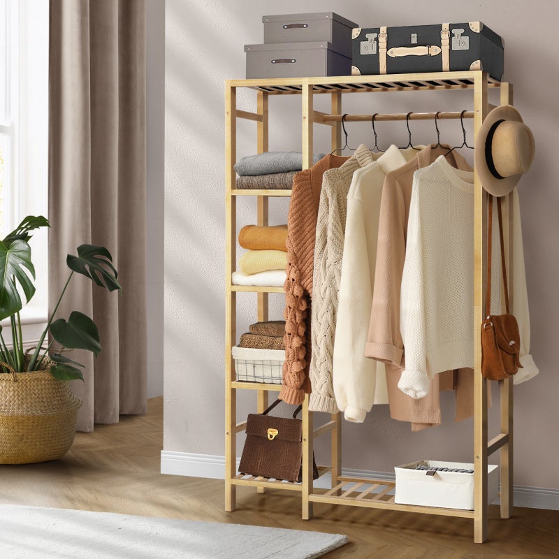 Buy Oikiture Clothes Rack Open Wardrobe Hanging Organizer Storage Shelf ...