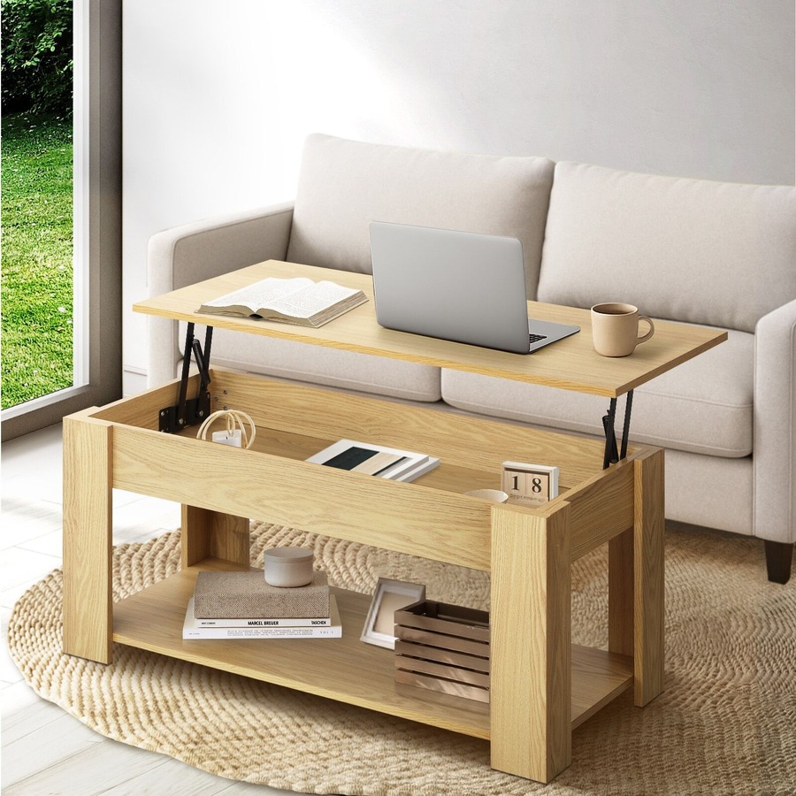 Oikiture Coffee Table Lift Up Top Modern Tables Hidden Book Storage Natural