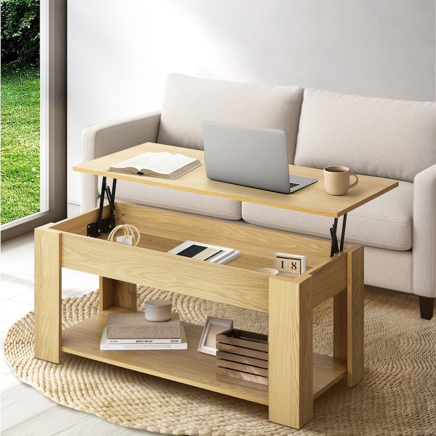 Oikiture Coffee Table Lift Up Top Modern Tables Hidden Book Storage Natural