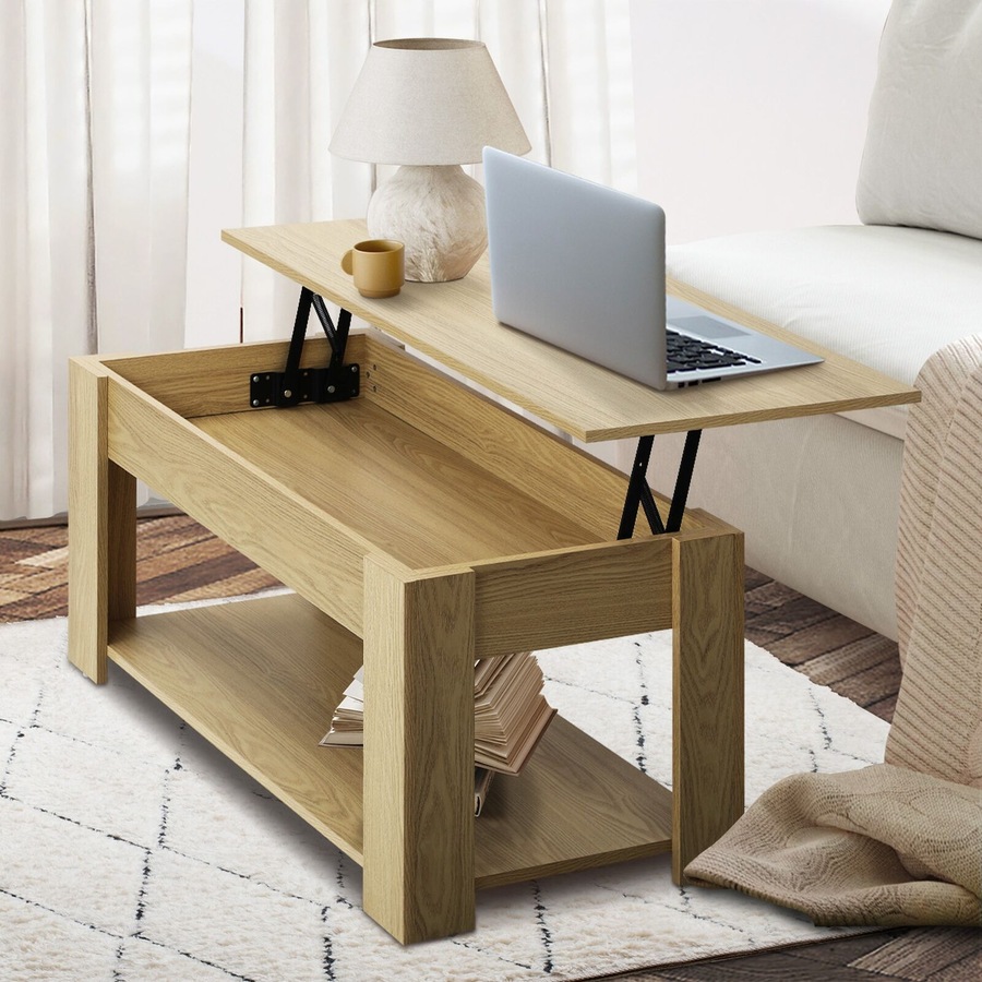 Oikiture Coffee Table Lift Up Top Modern Tables Hidden Book Storage Natural