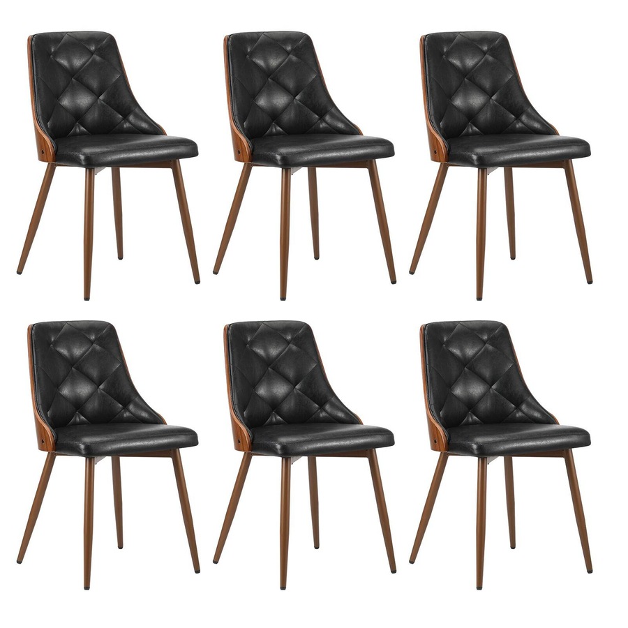 Oikiture Dining Chairs Kitchen Lounge Cafe Seat Retro PU Leather x6 Black