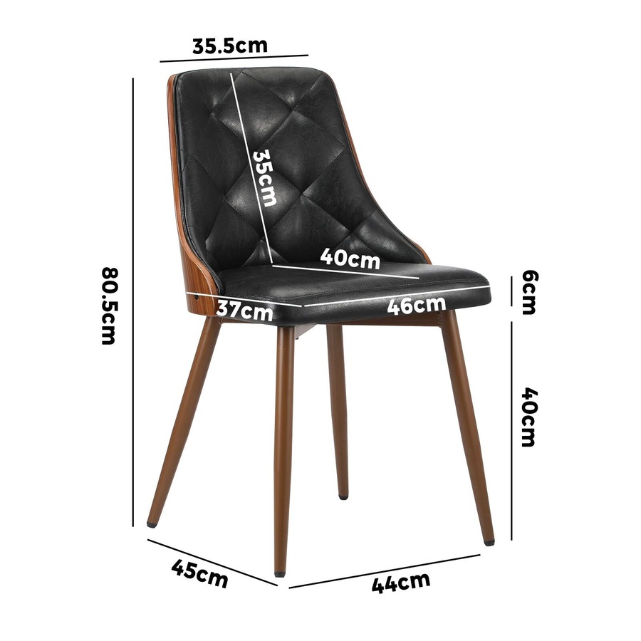 Oikiture Dining Chairs Kitchen Lounge Cafe Seat Retro PU Leather x6 Black