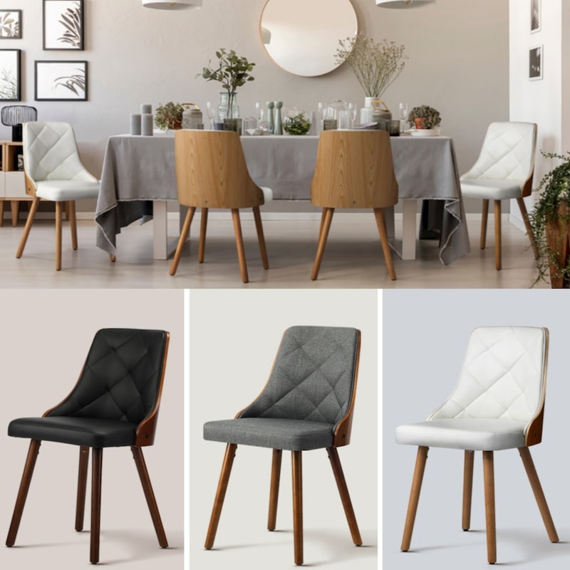 Buy Oikiture Dining Chairs Wooden Chair Kitchen Cafe Faux Linen Leather ...