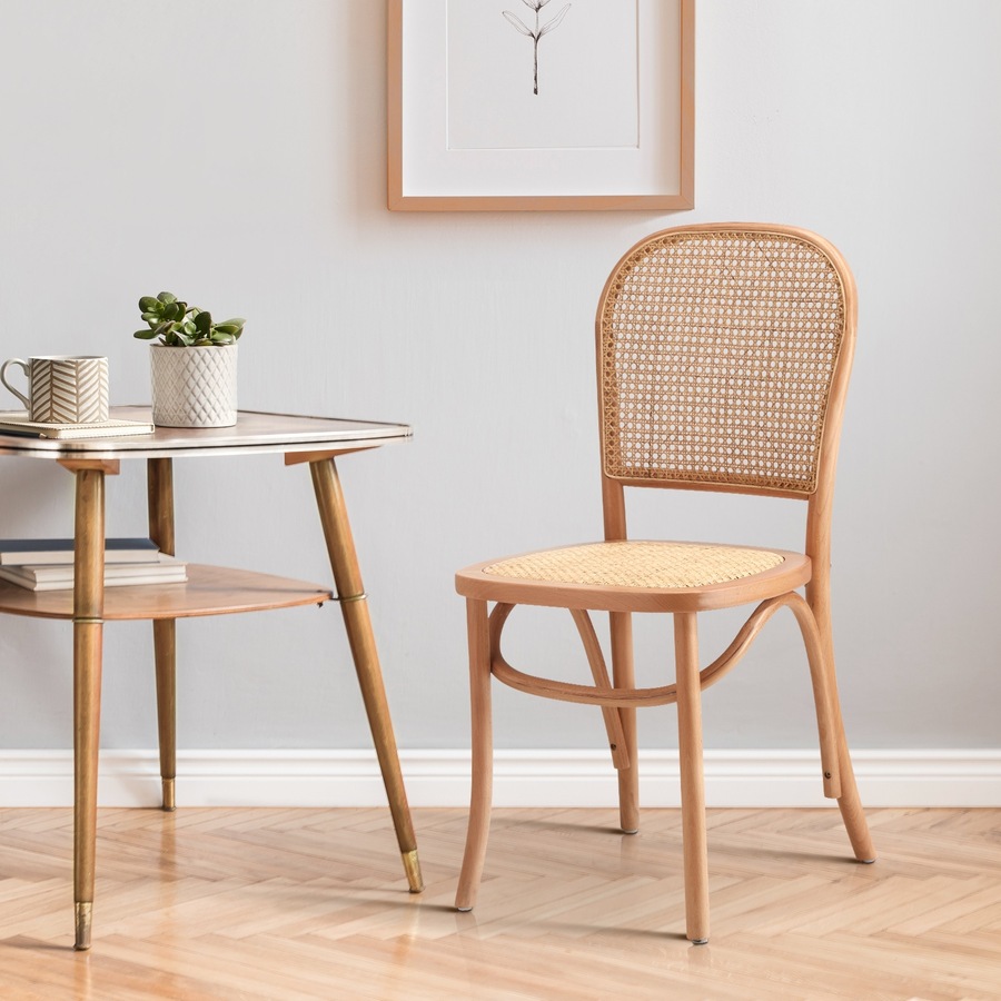 Oikiture Dining Chairs Wooden Chairs Rattan Accent Chair Natural