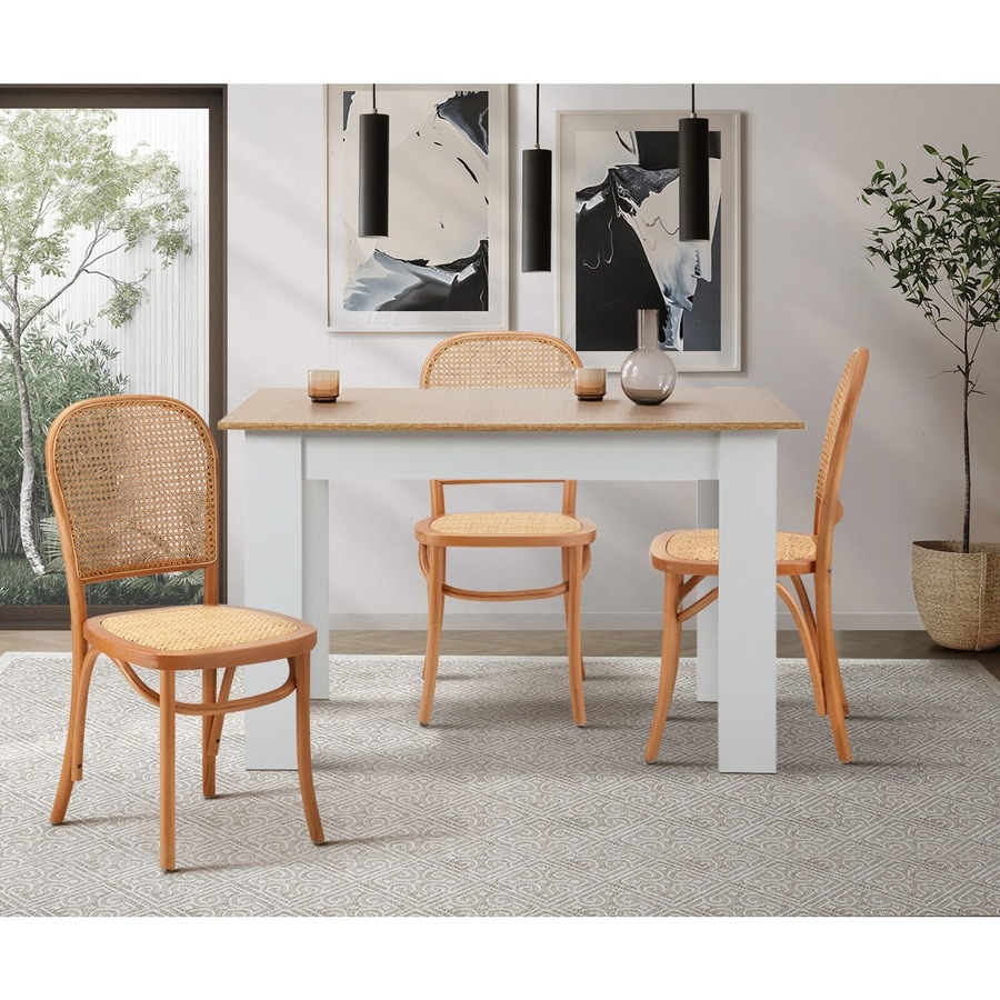 Oikiture Dining Chairs Wooden Chairs Rattan Accent Chair Natural