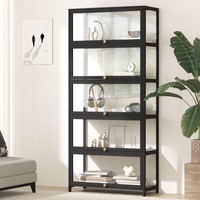 Oikiture Display Cabinet Storage 5-Tier Shelves Clear Bookcase Stand Rack Black
