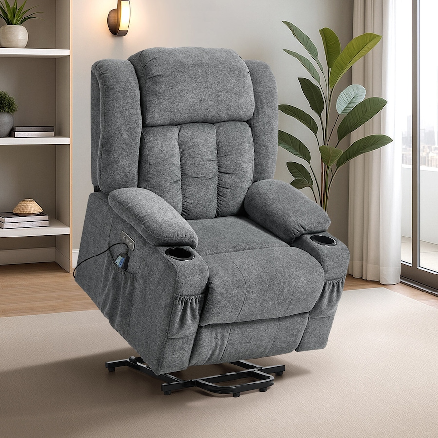 Oikiture Electric Lift Recliner Chair Heated Massage Armchair With 2 Charging Ports Grey