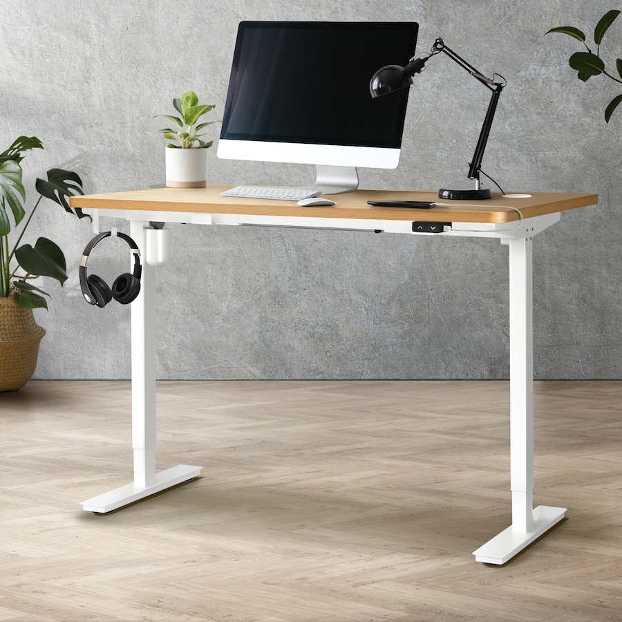 Oikiture 120CM Electric Standing Desk Single Motor Height Adjustable Sit Stand Table Top OAK
