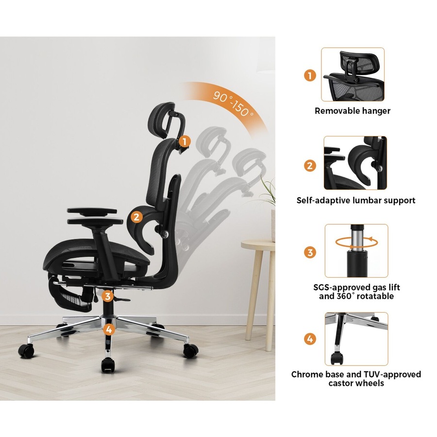 Oikiture Ergonomic Office Chair Mesh Executive Seat Computer Chairs Black