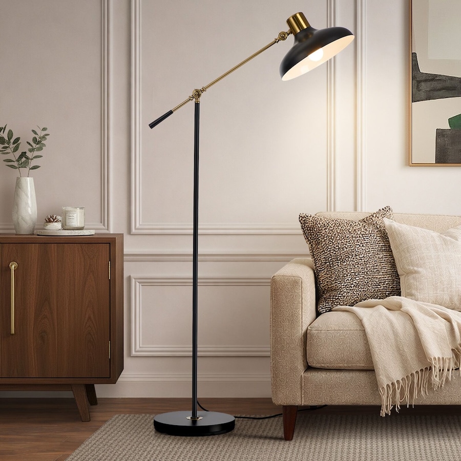 Oikiture Floor Lamps Adjustable Height Standing Metal Frame Black