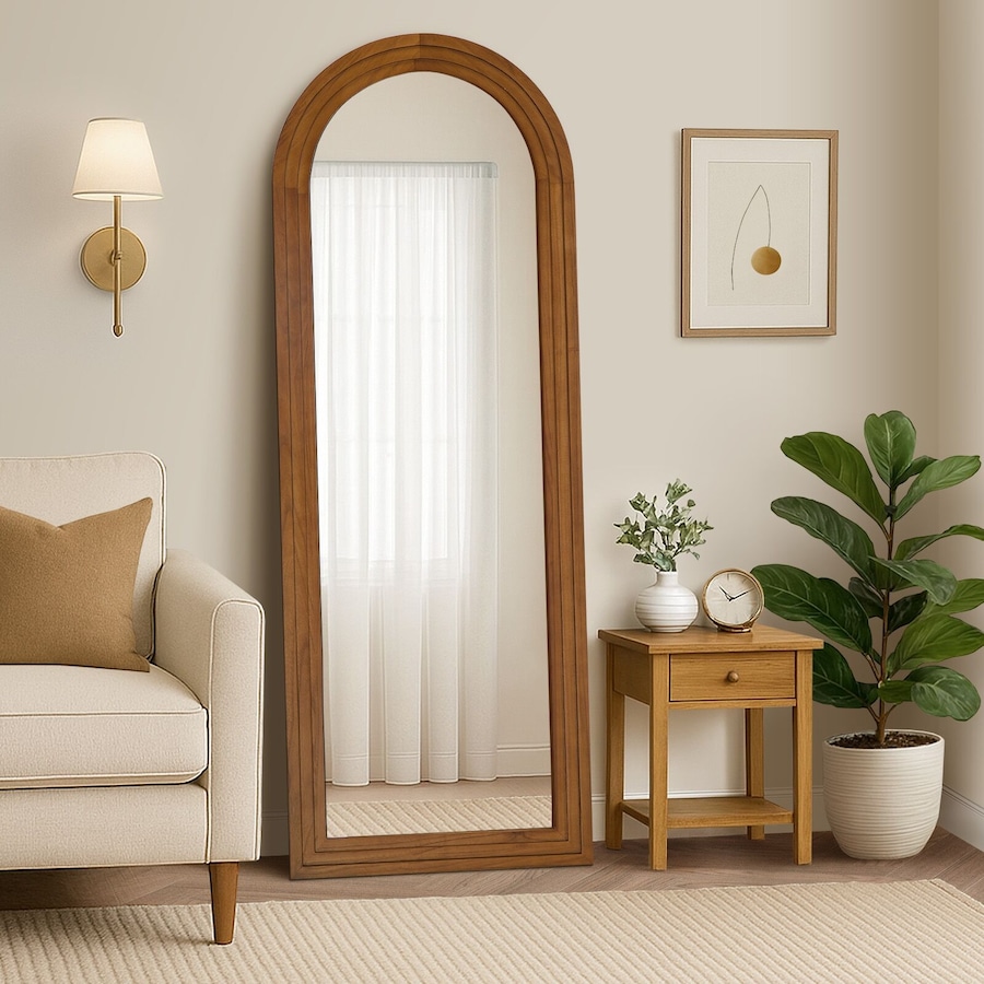 Oikiture Full Length Arch Mirror 165x60cm Walnut Wood Wall Mounted Home Decor