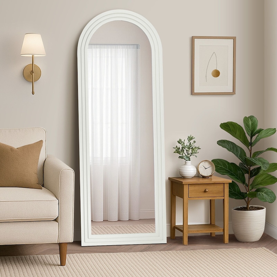 Oikiture Full Length Arch Mirror 165x60cm White Wood Wall Mounted Home Decor