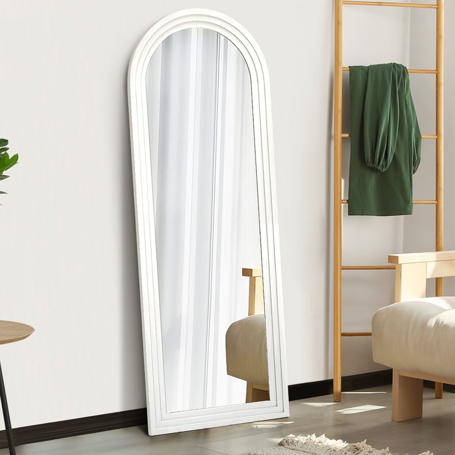 Oikiture Full Length Arch Mirror 165x60cm White Wood Wall Mounted Home Decor
