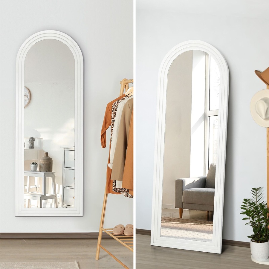 Oikiture Full Length Arch Mirror 165x60cm White Wood Wall Mounted Home Decor