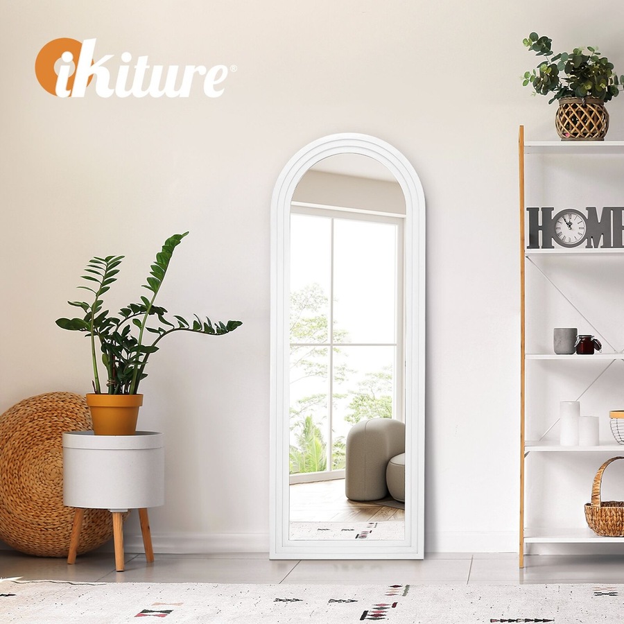 Oikiture Full Length Arch Mirror 165x60cm White Wood Wall Mounted Home Decor