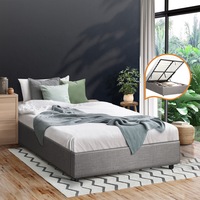 Oikiture Gas Lift Bed Frame King Single Size Bed Base With Storage Upholstered Fabric Grey