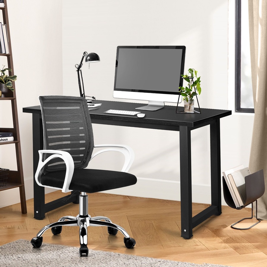 Oikiture Home Office Desk and Mesh Chair Set BK&WH Study Work Table
