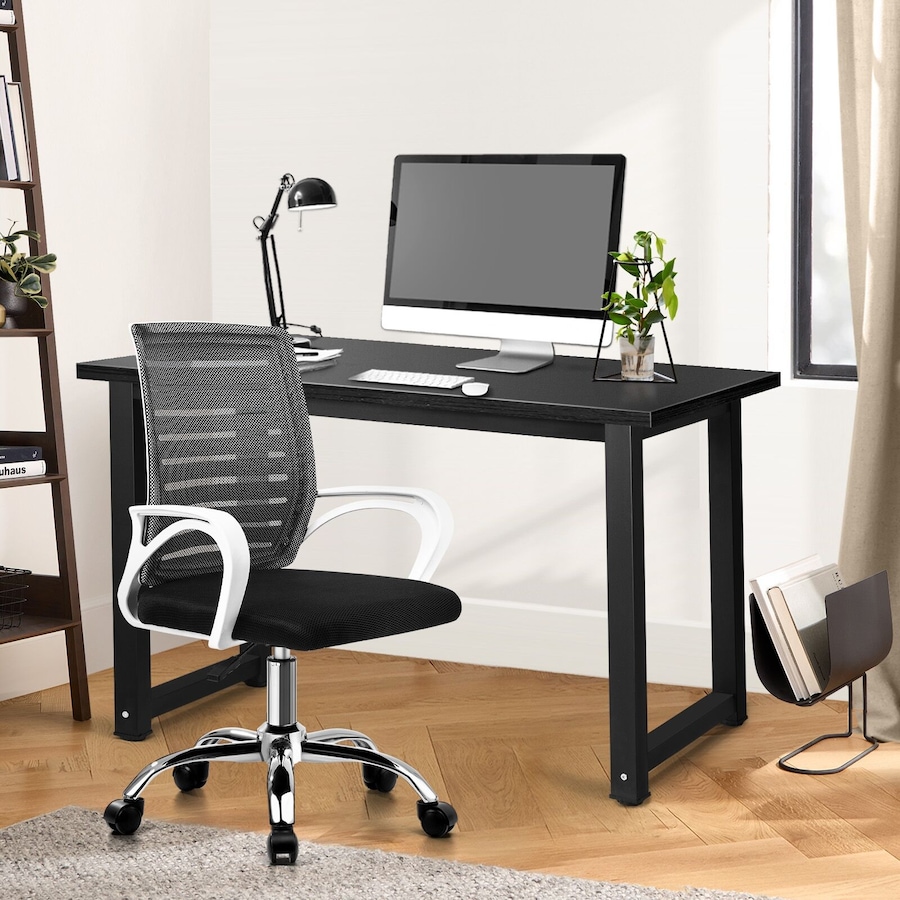Oikiture Home Office Desk and Mesh Chair Set BK&WH Study Work Table