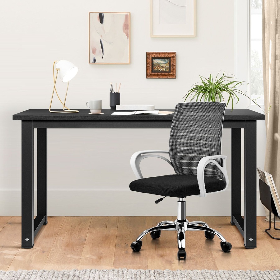 Oikiture Home Office Desk and Mesh Chair Set BK&WH Study Work Table