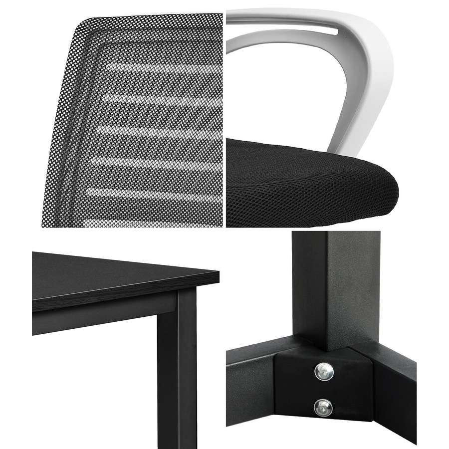Oikiture Home Office Desk and Mesh Chair Set BK&WH Study Work Table