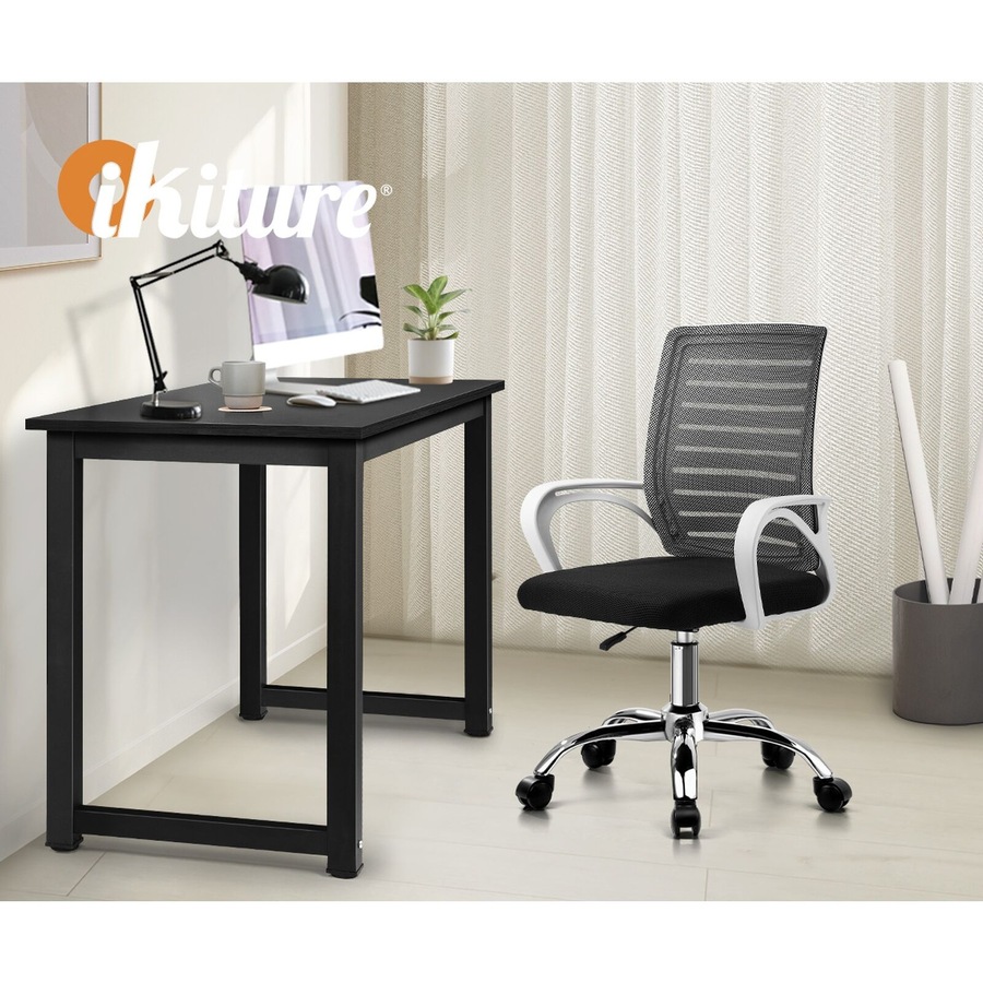 Oikiture Home Office Desk and Mesh Chair Set BK&WH Study Work Table