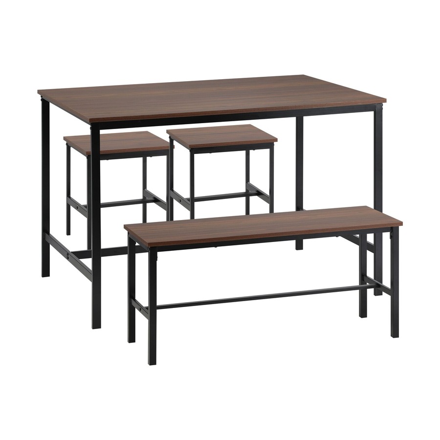 Oikiture Industrial Dining Table 4 Seaters with Kitchen Bench Chairs Natural