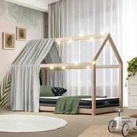 Oikiture Timber House Kids Bed Frame With Single Mattress Set