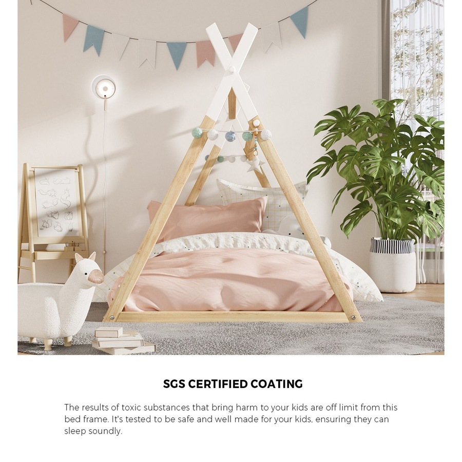 Buy Oikiture King Single Kids Bed Frame Mattress Set Wooden Timber ...