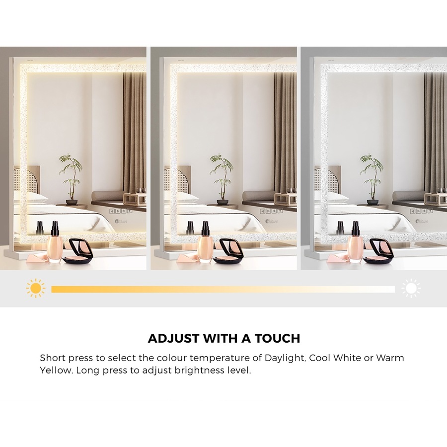 Oikiture LED Crystal Makeup Mirror 58x49cm Bluetooth Hollywood Vanity Mirrors Standing Wall Mounted