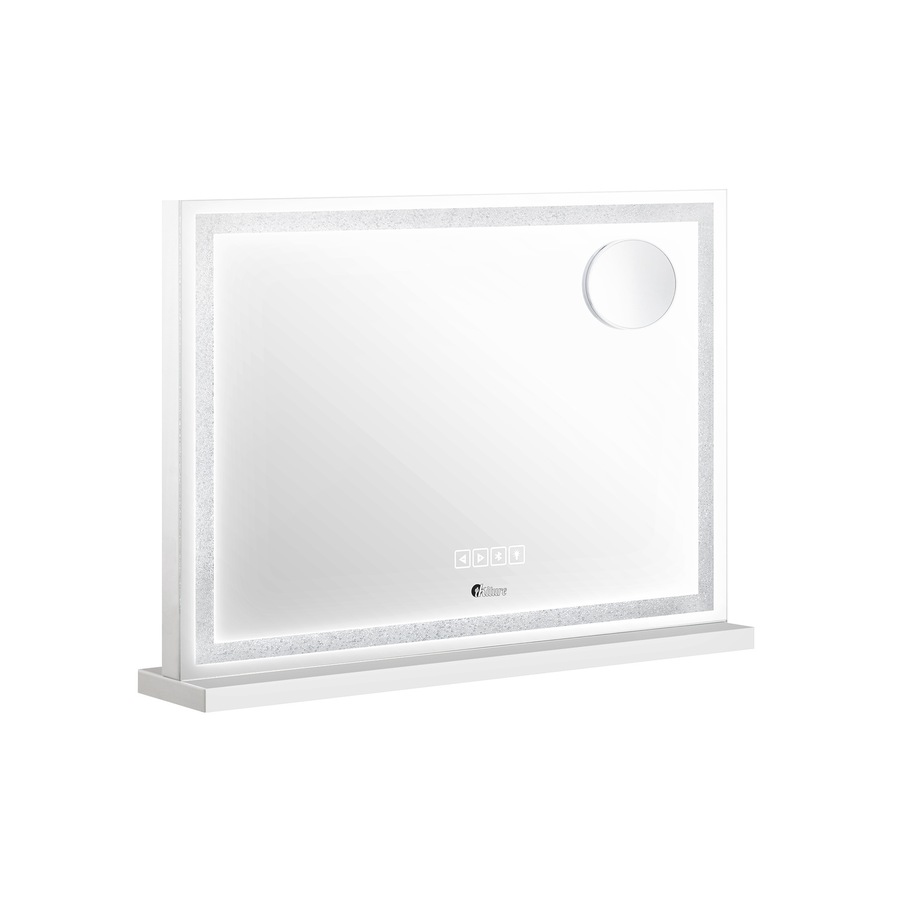 Oikiture LED Crystal Makeup Mirror 58x49cm Bluetooth Hollywood Vanity Mirrors Standing Wall Mounted