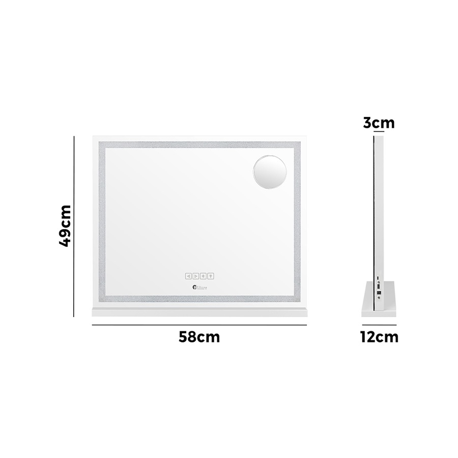 Oikiture LED Crystal Makeup Mirror 58x49cm Bluetooth Hollywood Vanity Mirrors Standing Wall Mounted