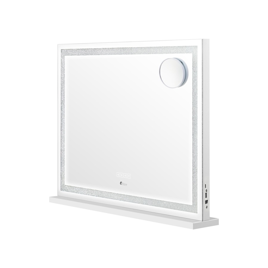 Oikiture LED Crystal Makeup Mirror 58x49cm Bluetooth Hollywood Vanity Mirrors Standing Wall Mounted