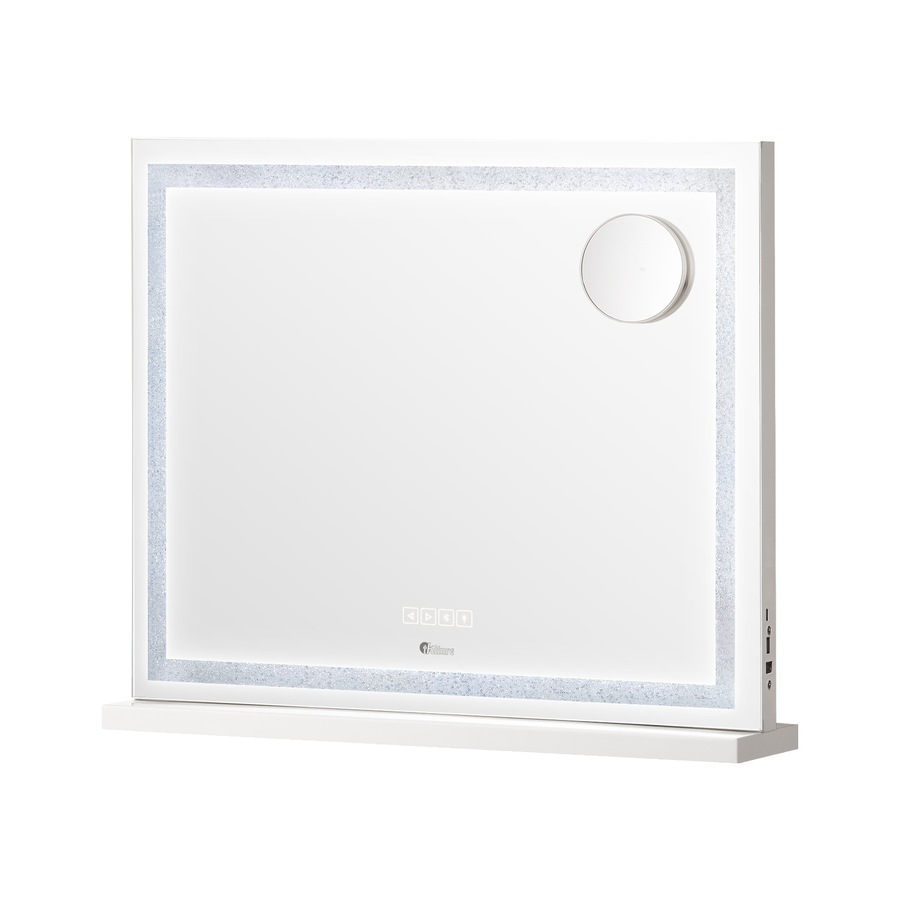 Oikiture LED Crystal Makeup Mirror 58x49cm Bluetooth Hollywood Vanity Mirrors Standing Wall Mounted