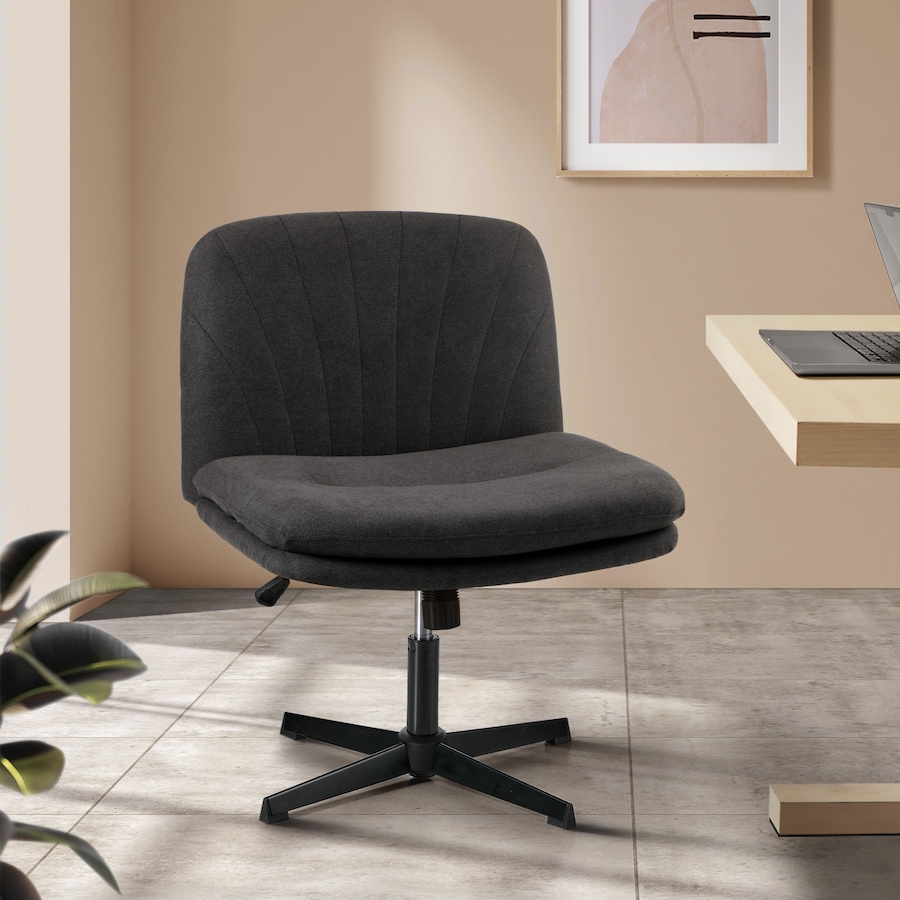 Oikiture Mid Back Armless Office Desk Chair Wide Seat Linen Charcoal No Wheels