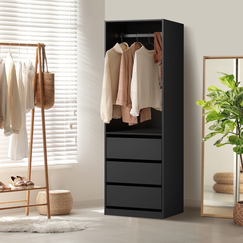 Buy Oikiture Open Wardrobe Shelf Unit Clothes Storage 3 Drawers Hanging ...