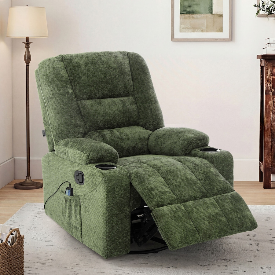 Oikiture Recliner Chair 360 Swivel Rocking Heated Electric Massage Chair Green