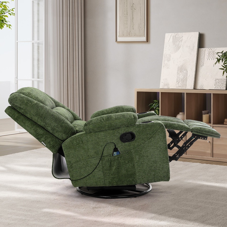 Oikiture Recliner Chair 360 Swivel Rocking Heated Electric Massage Chair Green