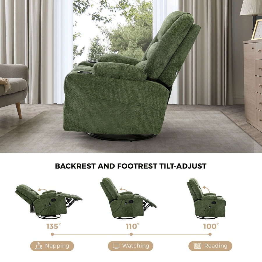 Oikiture Recliner Chair 360 Swivel Rocking Heated Electric Massage Chair Green