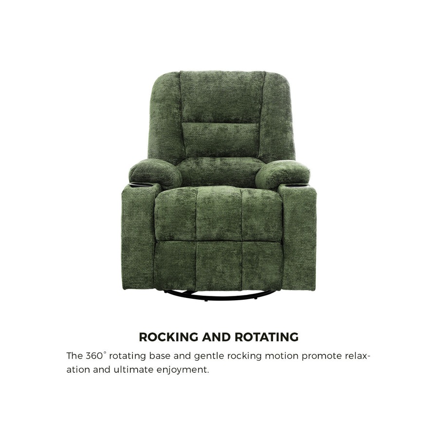 Oikiture Recliner Chair 360 Swivel Rocking Heated Electric Massage Chair Green