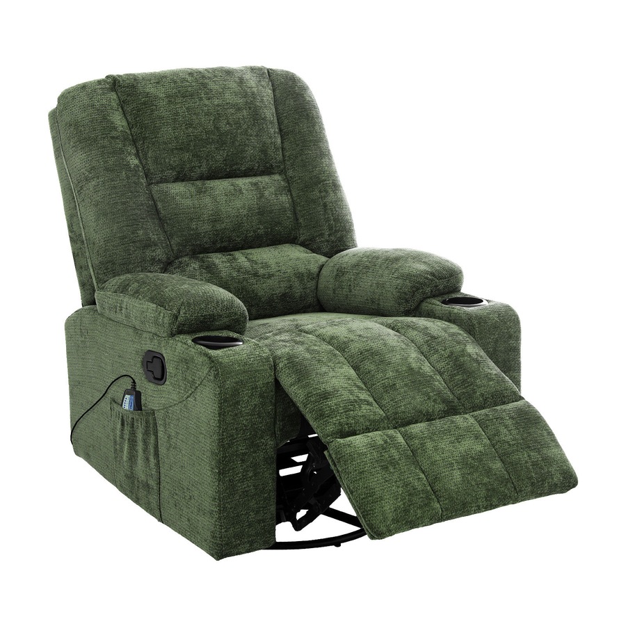 Oikiture Recliner Chair 360 Swivel Rocking Heated Electric Massage Chair Green