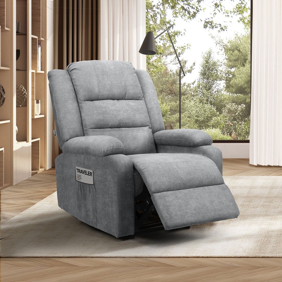 Oikiture Recliner Chair ArmChair Padded Lounge With Side Pocket Polyester Grey