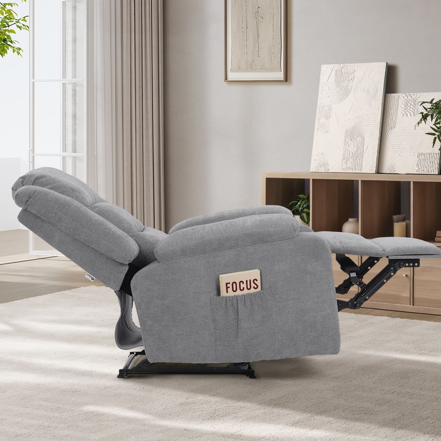 Oikiture Recliner Chair ArmChair Padded Lounge With Side Pocket Polyester Grey