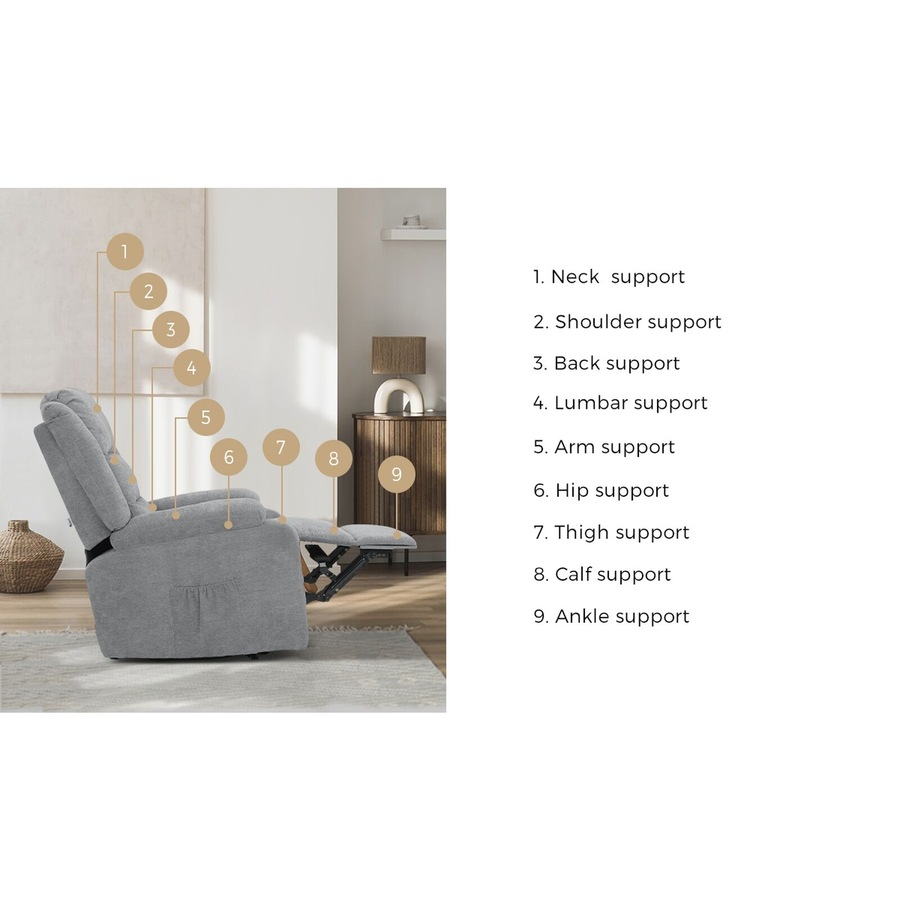 Oikiture Recliner Chair ArmChair Padded Lounge With Side Pocket Polyester Grey