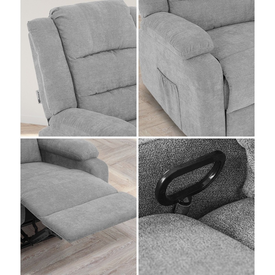 Oikiture Recliner Chair ArmChair Padded Lounge With Side Pocket Polyester Grey