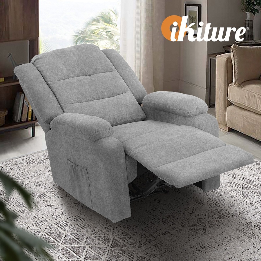 Oikiture Recliner Chair ArmChair Padded Lounge With Side Pocket Polyester Grey
